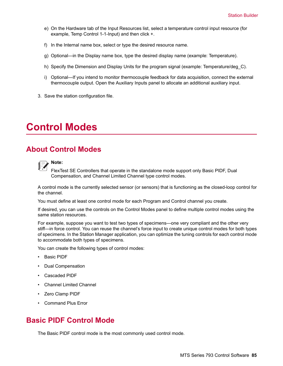 Control modes, About control modes, Basic pidf control mode | MTS Series 793 User Manual | Page 85 / 490