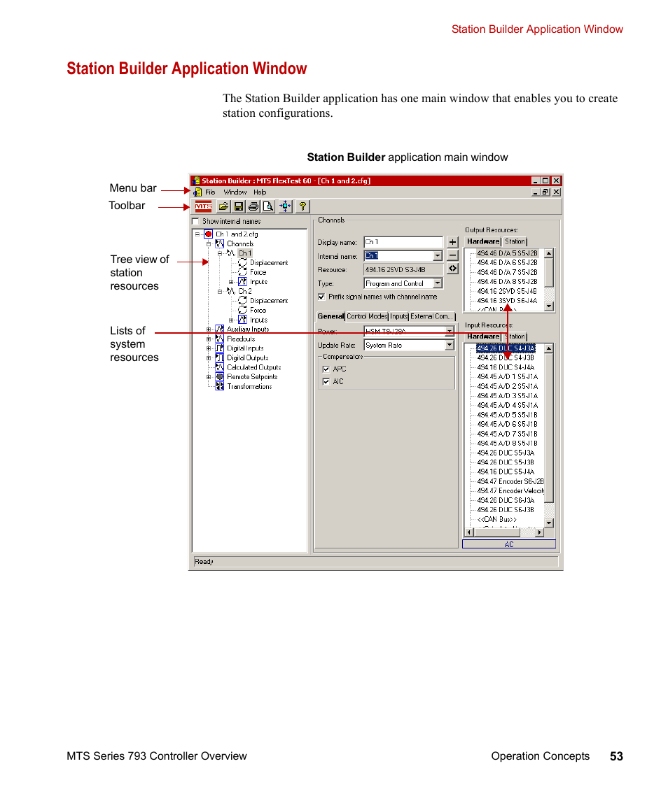 Station builder application window, Station builder application window 53 | MTS Series 793 Controller User Manual | Page 53 / 106