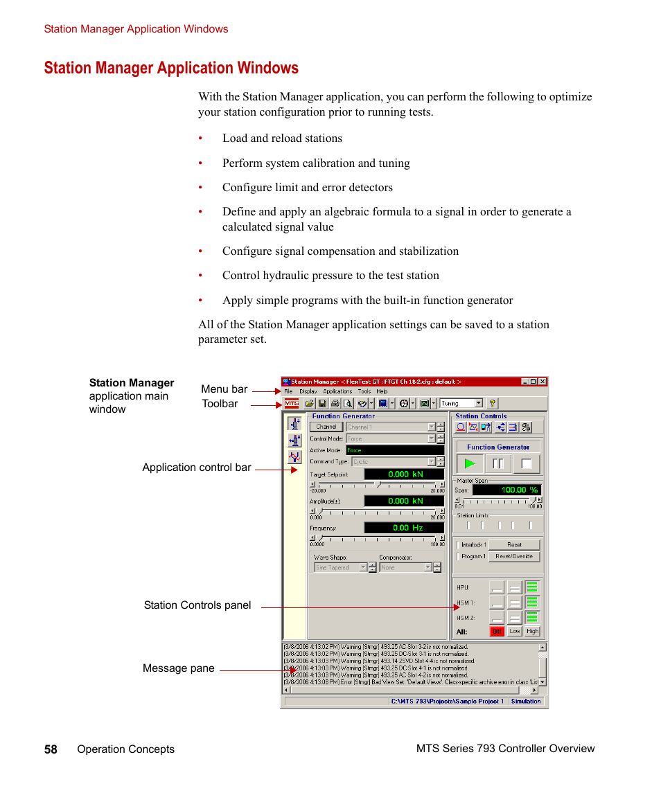 Station manager application windows, Station manager application windows 58 | MTS Series 793 Controller User Manual | Page 58 / 106