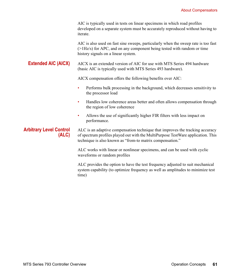 Extended aic (aicx), Arbitrary level control (alc) | MTS Series 793 Controller User Manual | Page 61 / 106