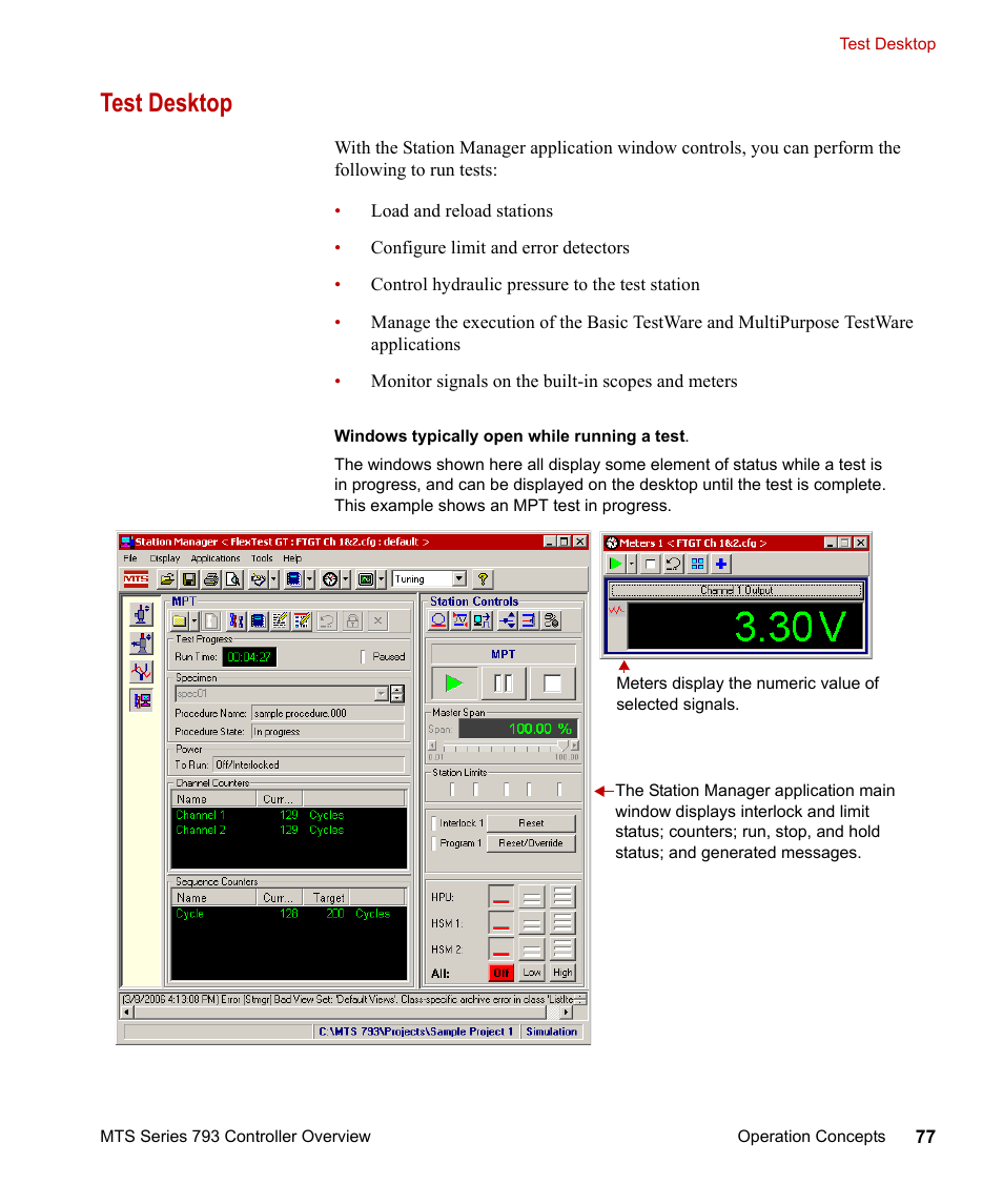 Test desktop, Test desktop 77 | MTS Series 793 Controller User Manual | Page 77 / 106