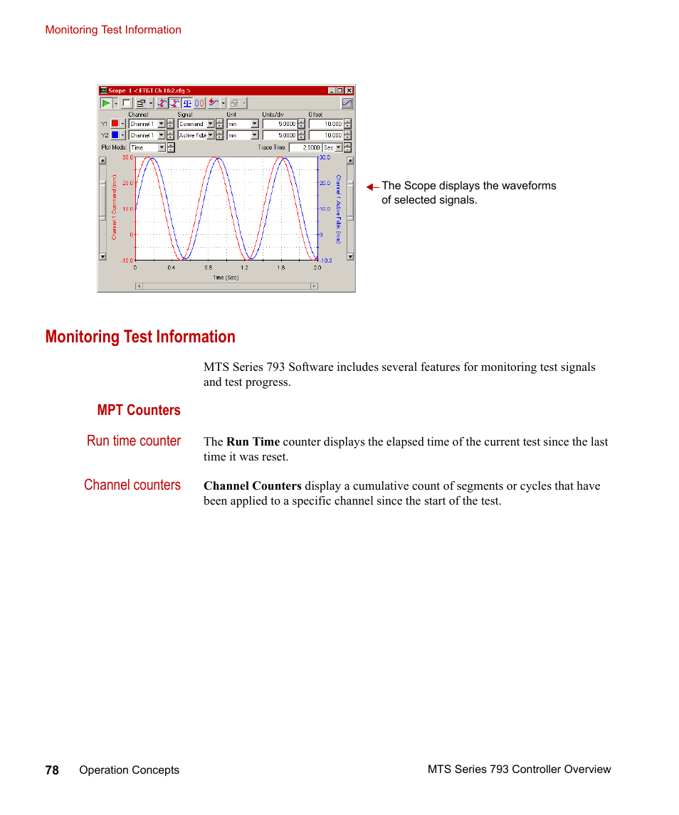 Monitoring test information, Monitoring test information 78 | MTS Series 793 Controller User Manual | Page 78 / 106