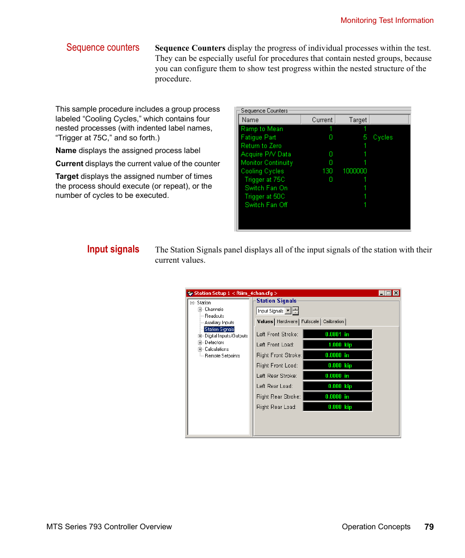 Sequence counters, Input signals | MTS Series 793 Controller User Manual | Page 79 / 106