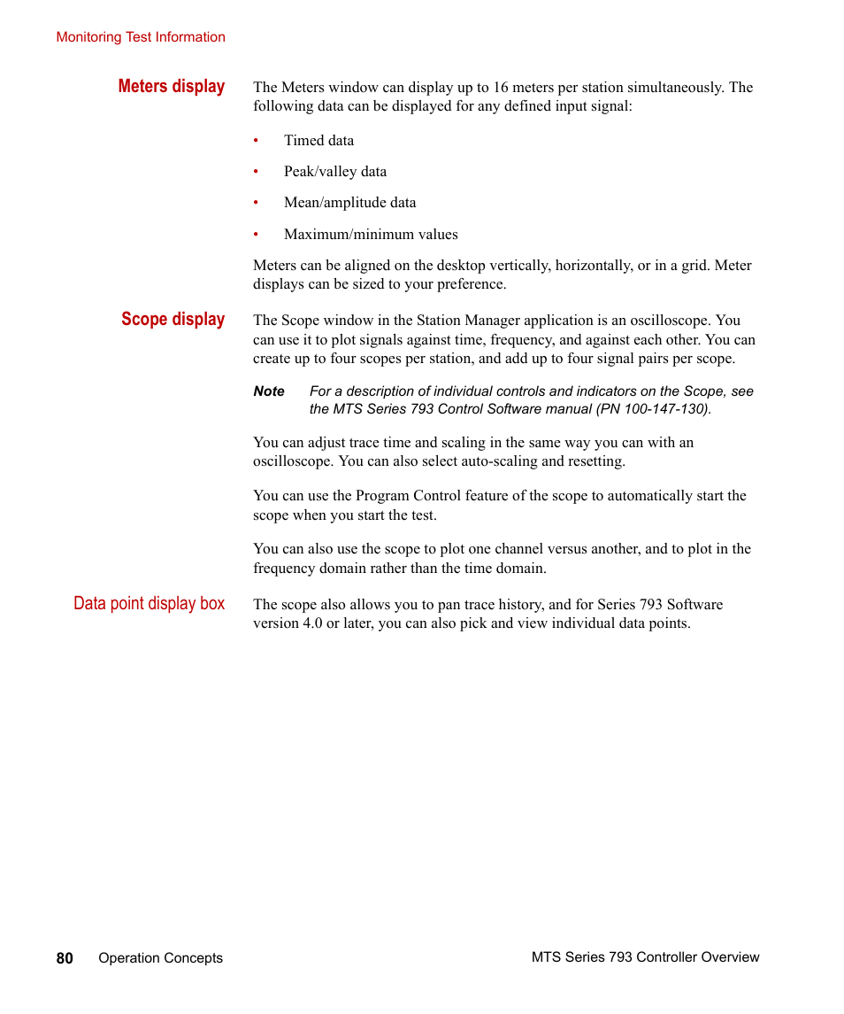 Meters display, Scope display, Data point display box | MTS Series 793 Controller User Manual | Page 80 / 106