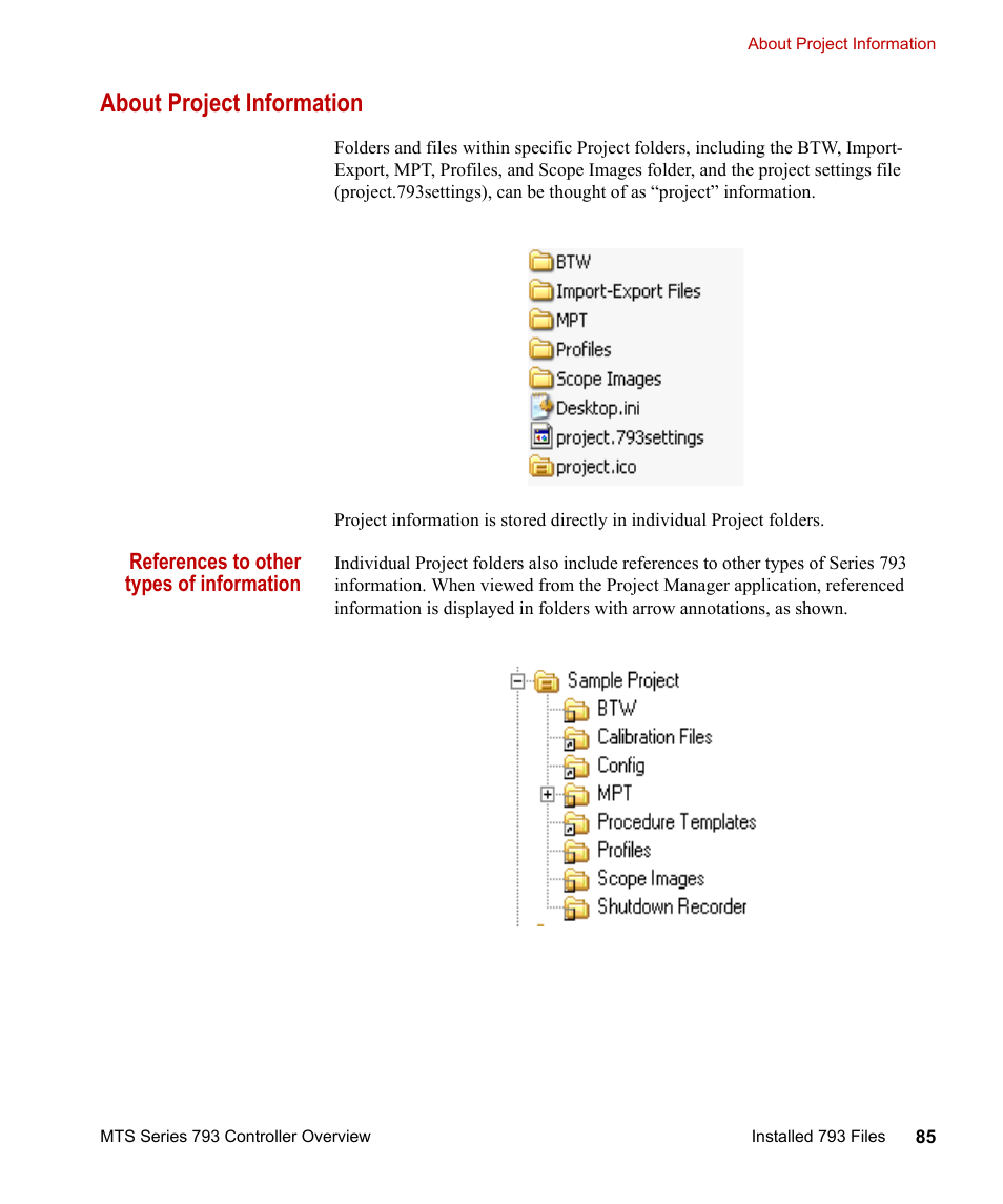 About project information, About project information 85 | MTS Series 793 Controller User Manual | Page 85 / 106