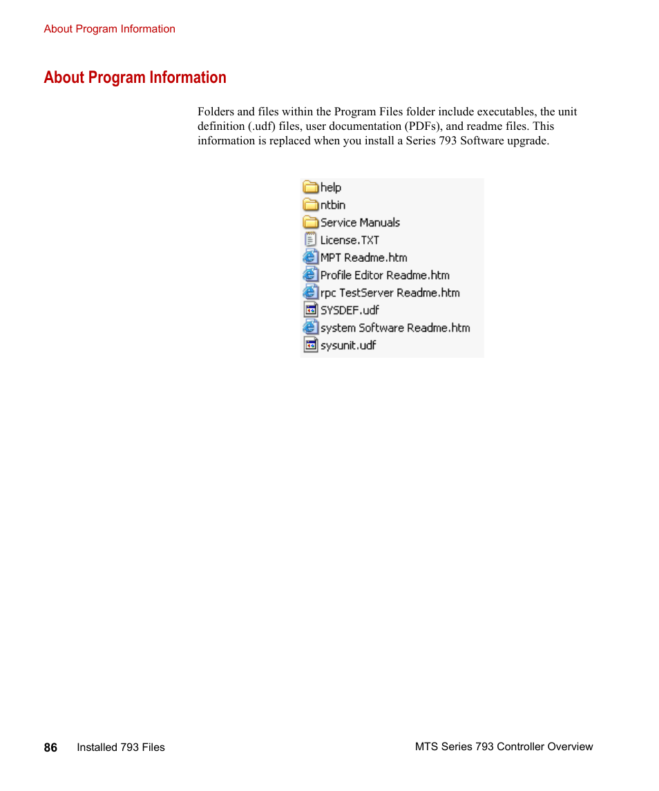 About program information, About program information 86 | MTS Series 793 Controller User Manual | Page 86 / 106