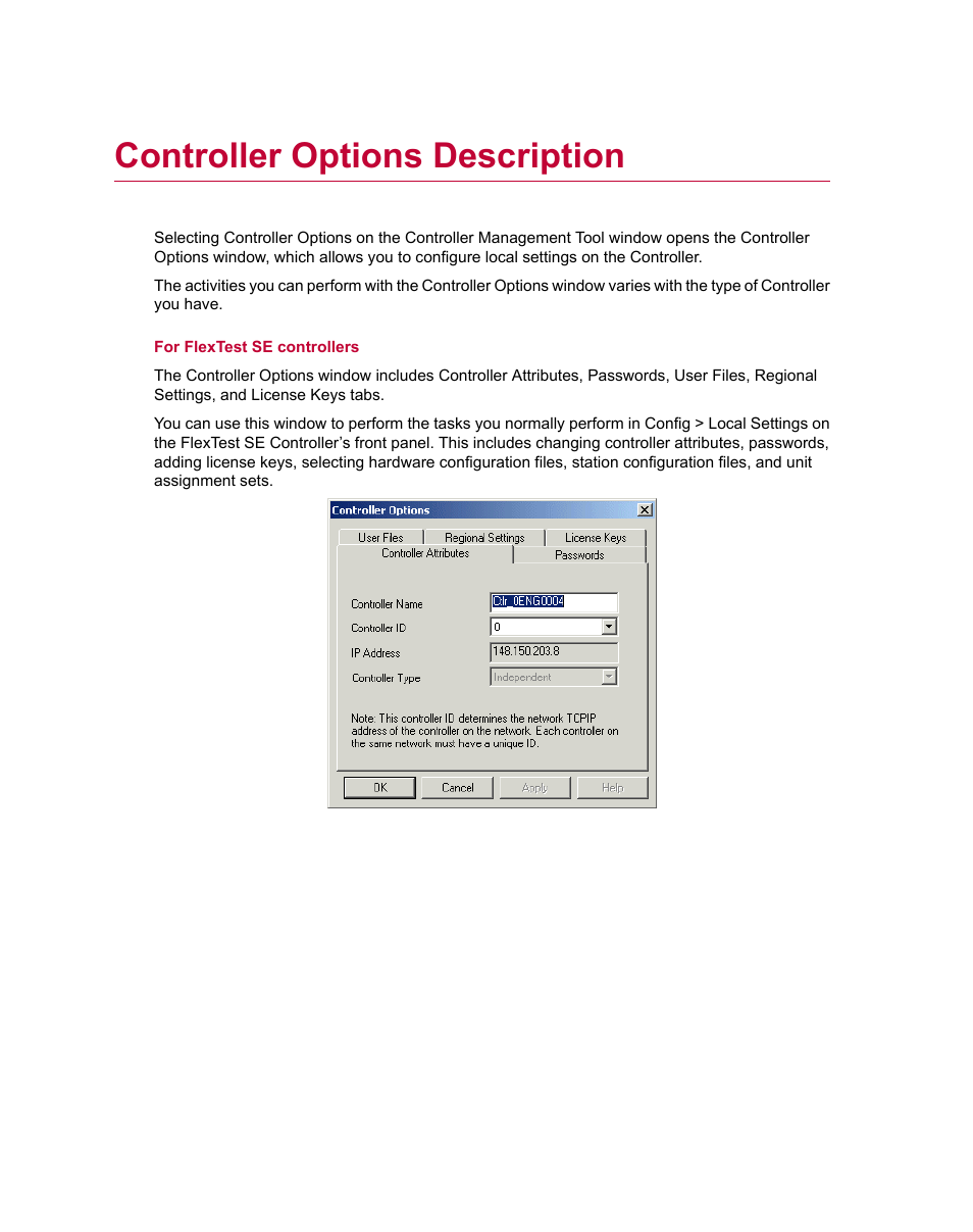Controller options description | MTS Series 793 Utility Software User Manual | Page 106 / 124