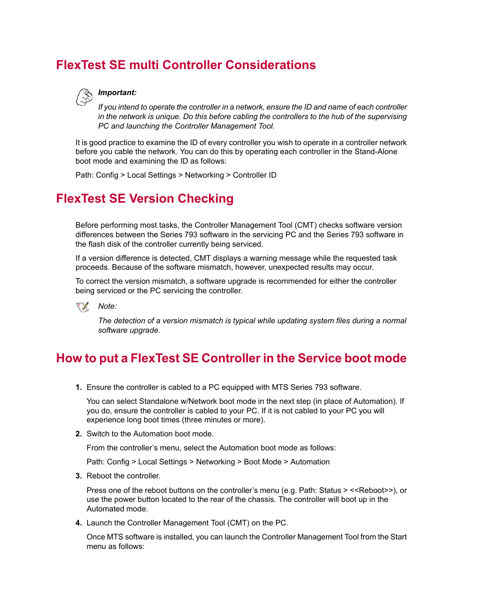 Flextest se multi controller considerations, Flextest se version checking | MTS Series 793 Utility Software User Manual | Page 114 / 124