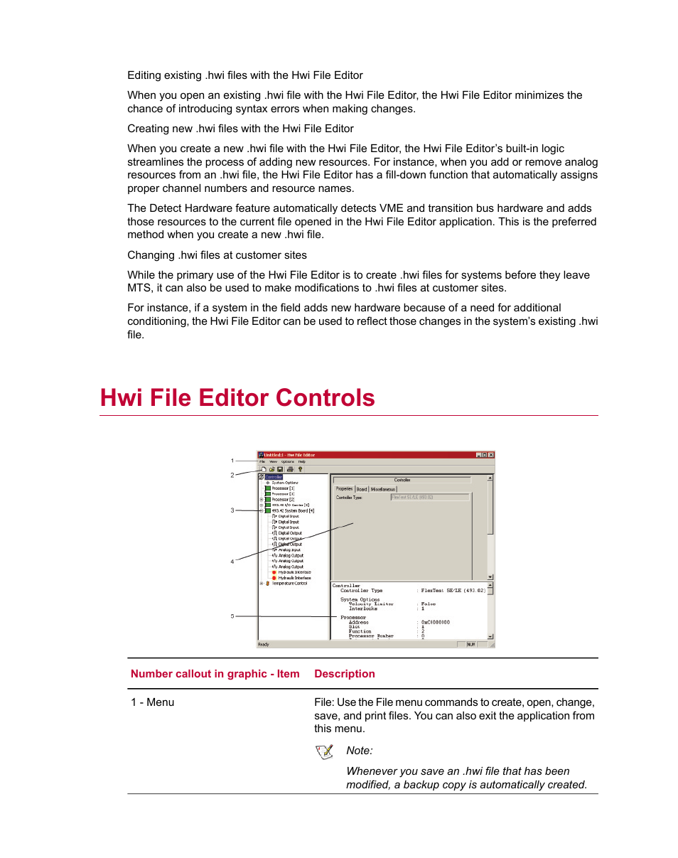 Hwi file editor controls | MTS Series 793 Utility Software User Manual | Page 17 / 124