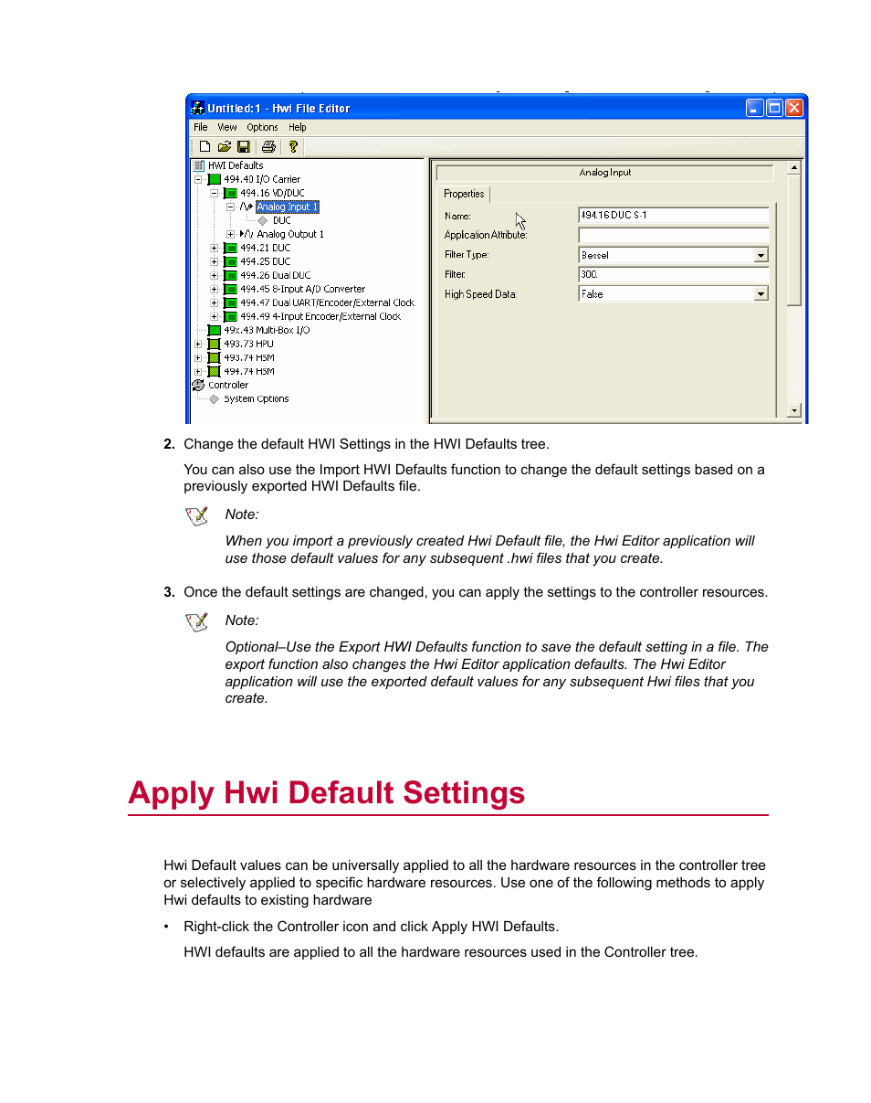 Apply hwi default settings | MTS Series 793 Utility Software User Manual | Page 35 / 124