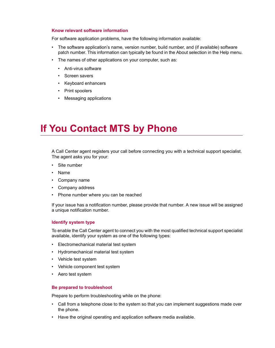 If you contact mts by phone | MTS Series 793 Utility Software User Manual | Page 9 / 124