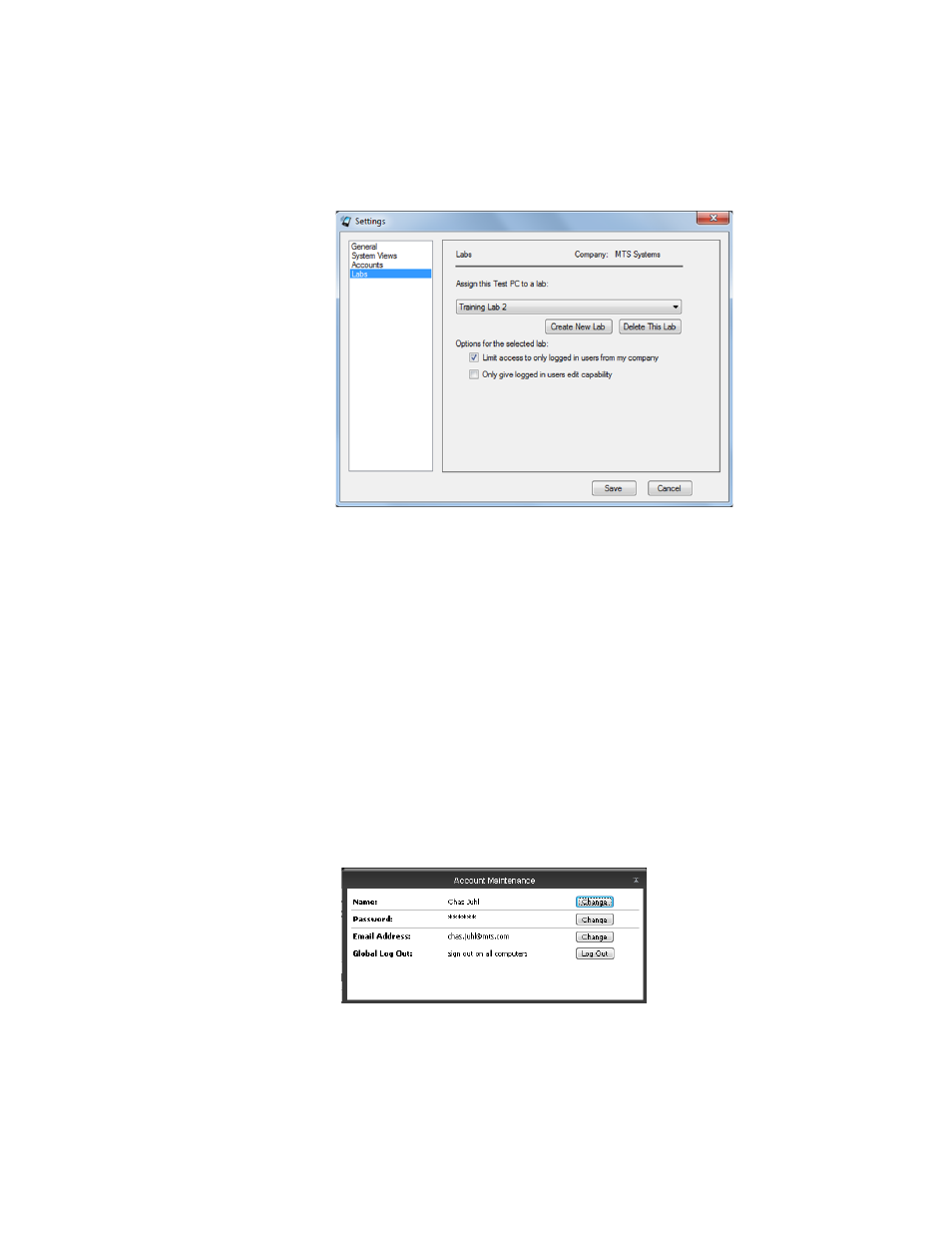 Change your password and e-mail address, Change your password and e-mail address 38 | MTS Echo Software User Manual | Page 38 / 42