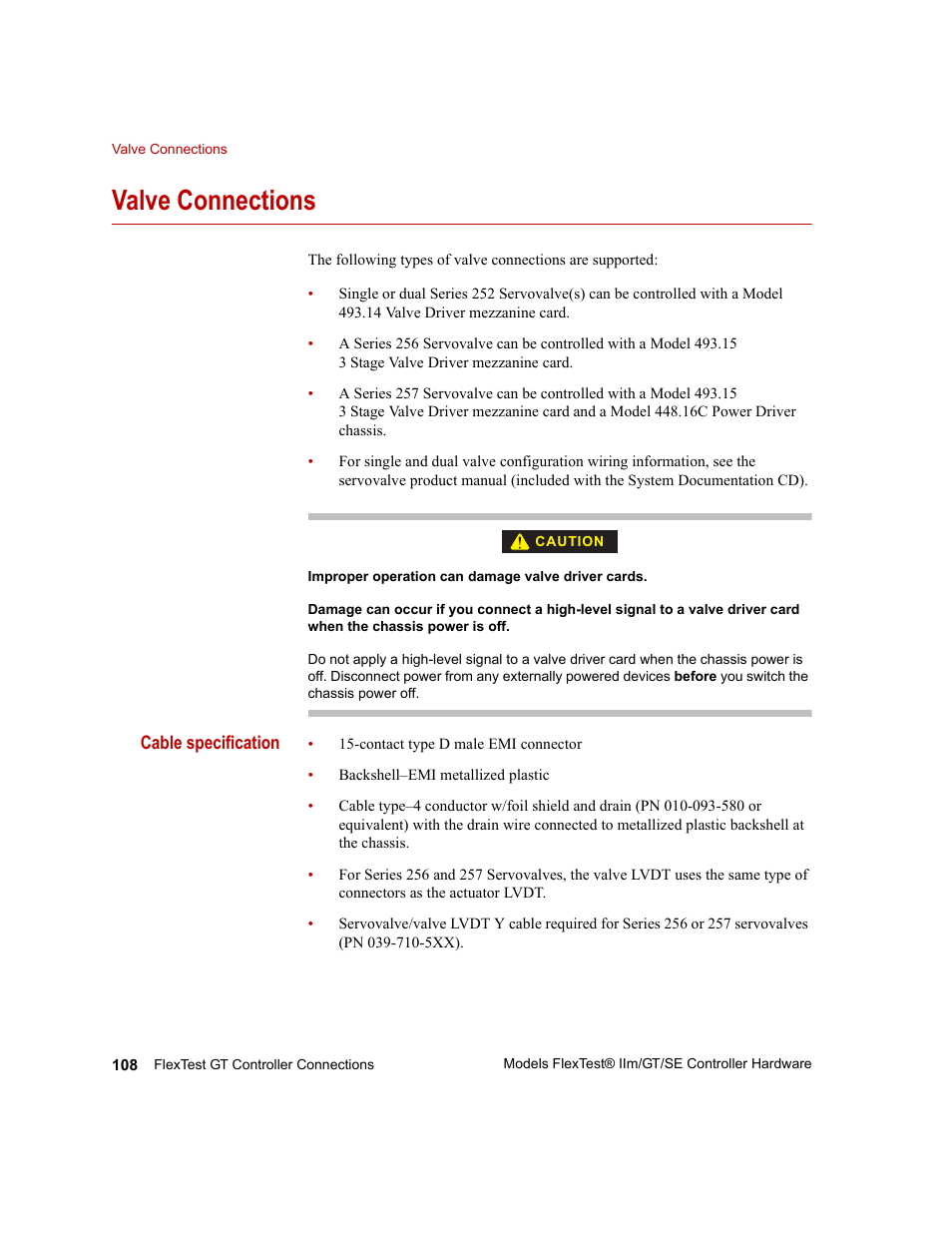 Valve connections, Valve connections 108 | MTS Model FlexTest SE User Manual | Page 108 / 264