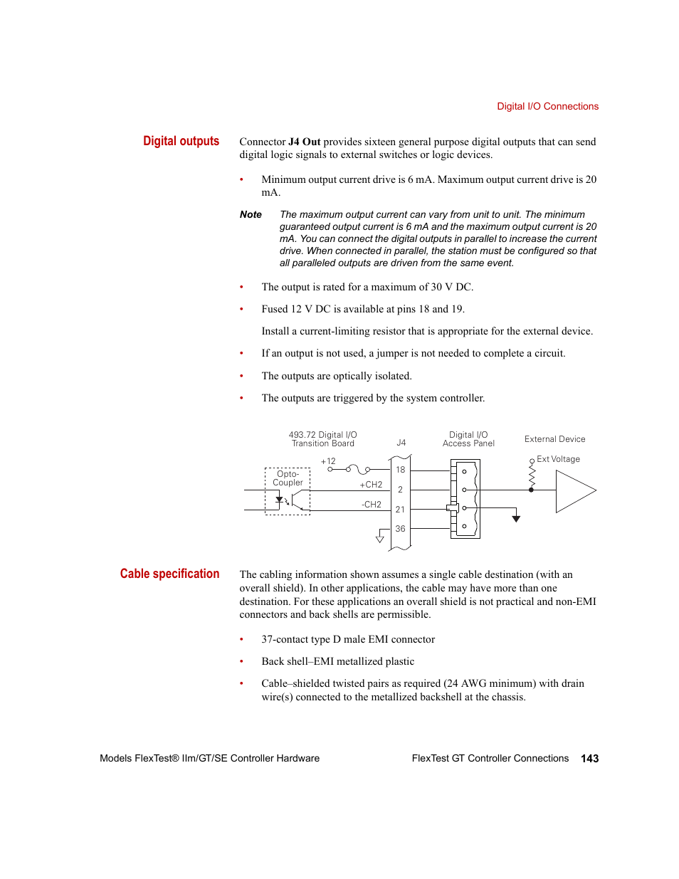 Digital outputs, Cable specification | MTS Model FlexTest SE User Manual | Page 143 / 264