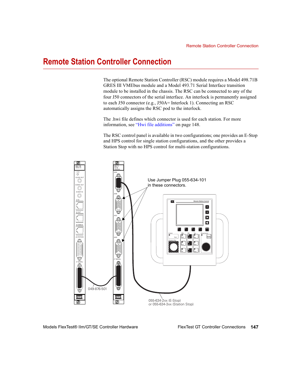 Remote station controller connection, Remote station controller connection 147 | MTS Model FlexTest SE User Manual | Page 147 / 264