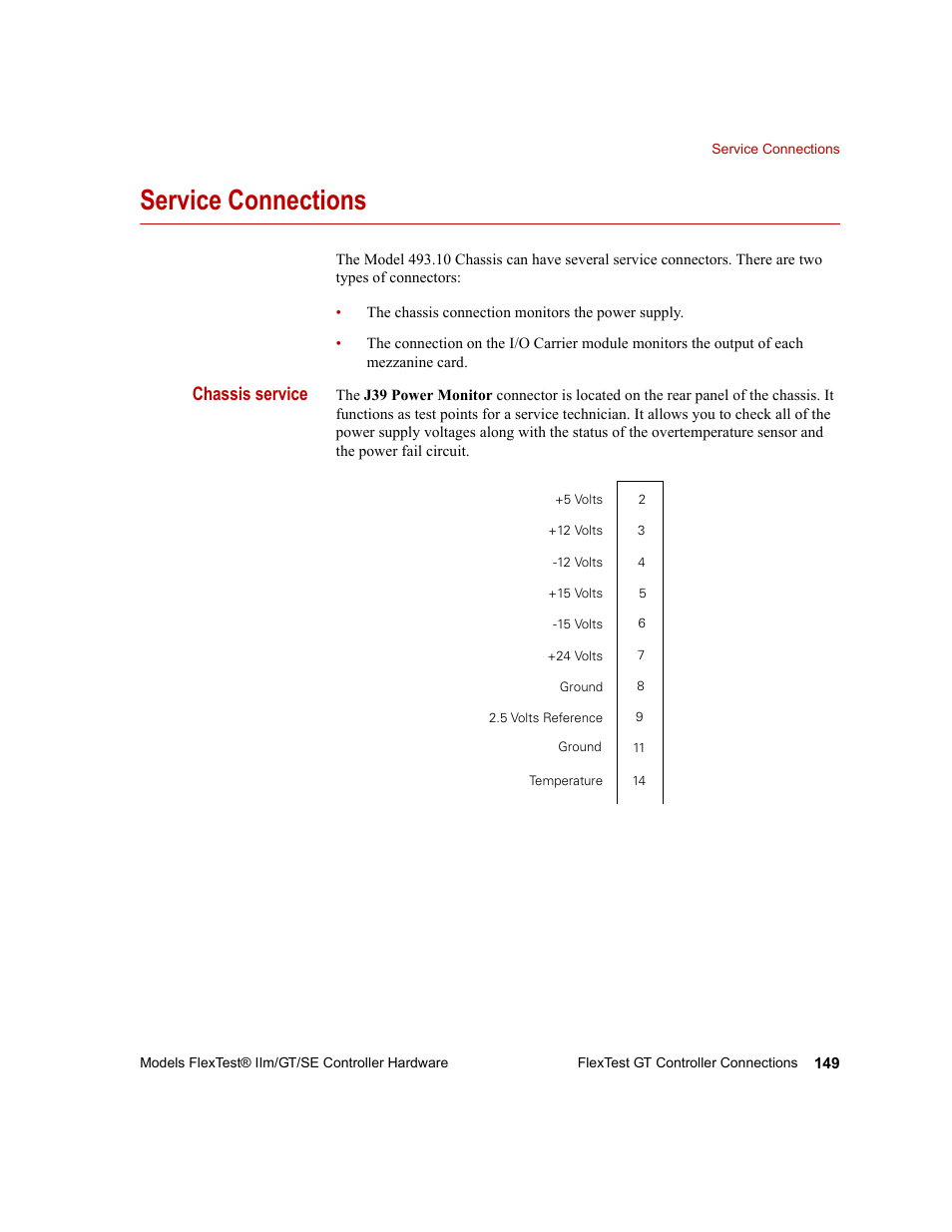 Service connections, Service connections 149, Chassis service | MTS Model FlexTest SE User Manual | Page 149 / 264