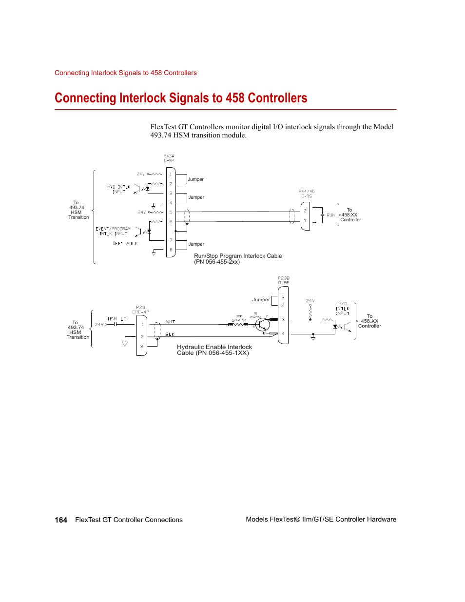 Connecting interlock signals to 458 controllers | MTS Model FlexTest SE User Manual | Page 164 / 264