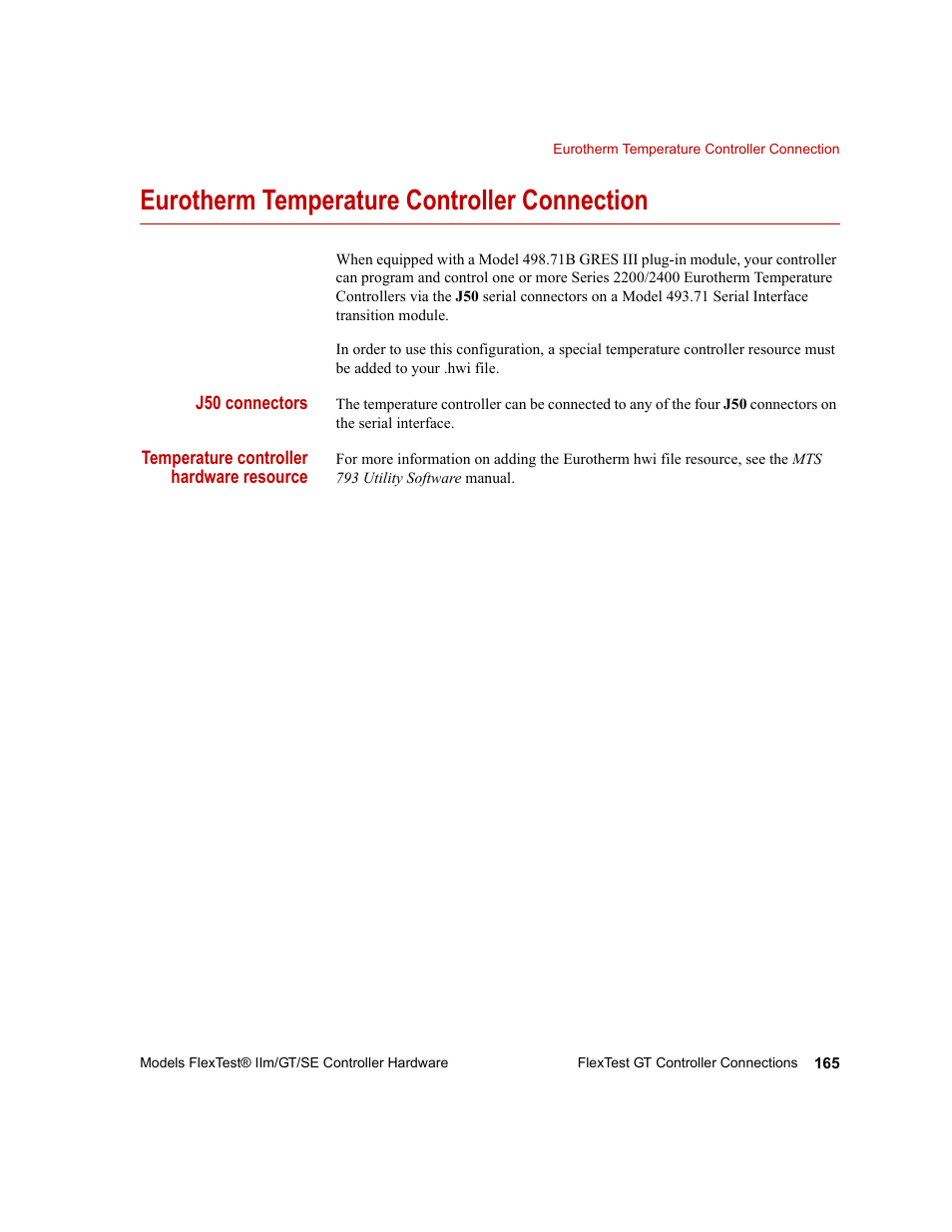 Eurotherm temperature controller connection, Eurotherm temperature controller connection 165 | MTS Model FlexTest SE User Manual | Page 165 / 264