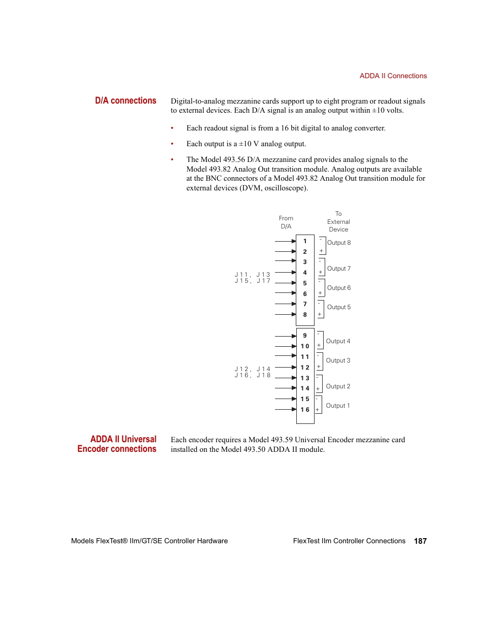 D/a connections, Adda ii universal encoder connections | MTS Model FlexTest SE User Manual | Page 187 / 264