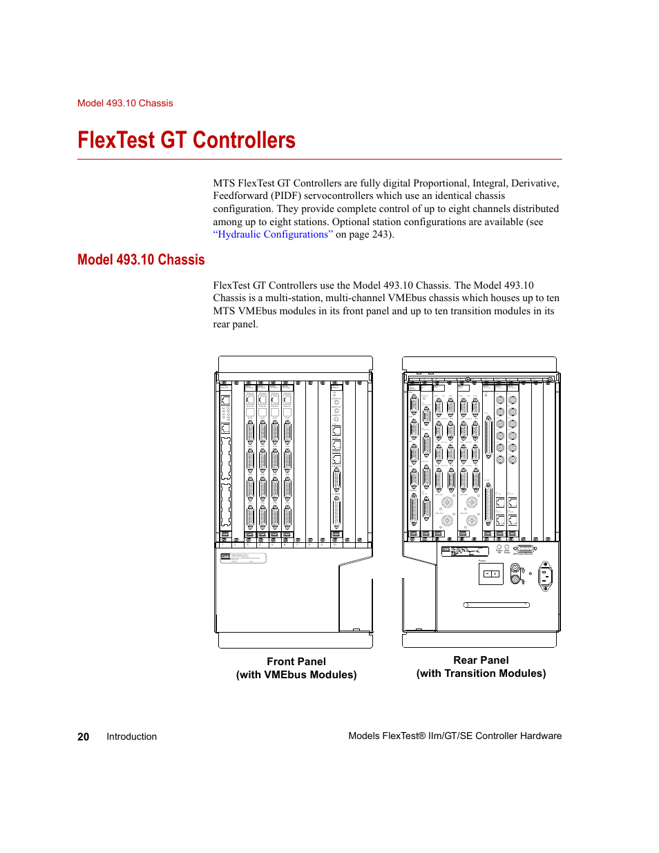 Flextest gt controllers, Model 493.10 chassis, Flextest gt controllers 20 | Model 493.10 chassis 20 | MTS Model FlexTest SE User Manual | Page 20 / 264