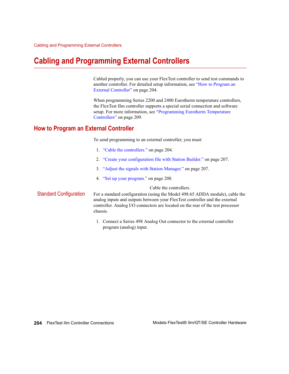 Cabling and programming external controllers, How to program an external controller, Cabling and programming external controllers 204 | How to program an external controller 204 | MTS Model FlexTest SE User Manual | Page 204 / 264