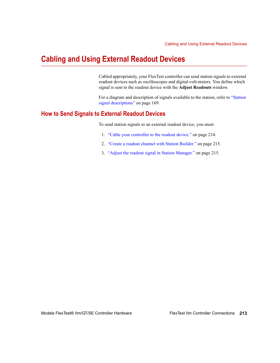 Cabling and using external readout devices, How to send signals to external readout devices, Cabling and using external readout devices 213 | MTS Model FlexTest SE User Manual | Page 213 / 264