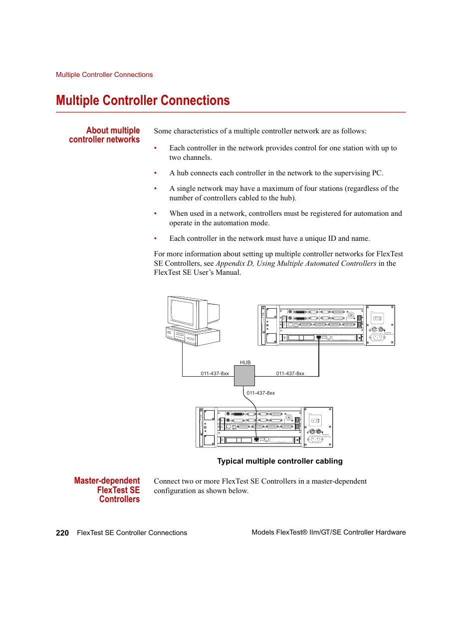 Multiple controller connections, Multiple controller connections 220, About multiple controller networks | Master-dependent flextest se controllers | MTS Model FlexTest SE User Manual | Page 220 / 264
