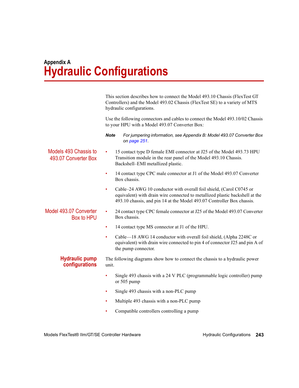 Hydraulic configurations, Appendix a, Hydraulic configurations 243 | MTS Model FlexTest SE User Manual | Page 243 / 264