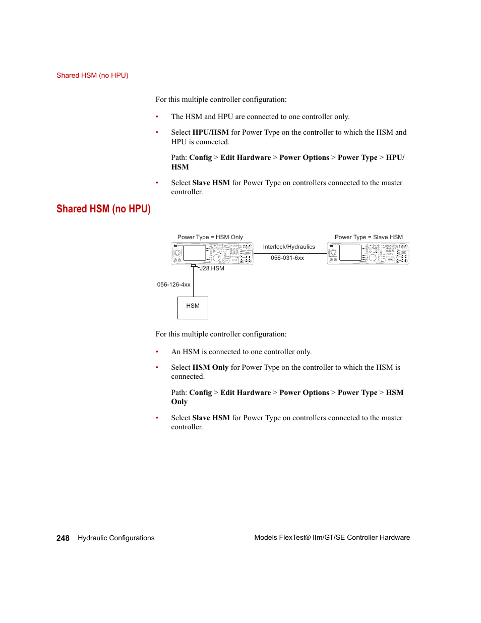 Shared hsm (no hpu), Shared hsm (no hpu) 248, Flextest se emergency stop | Enabled, Rewind run hold stop, Monitor 1 monitor 2 flextest se emergency stop, Monitor 1 monitor 2 | MTS Model FlexTest SE User Manual | Page 248 / 264