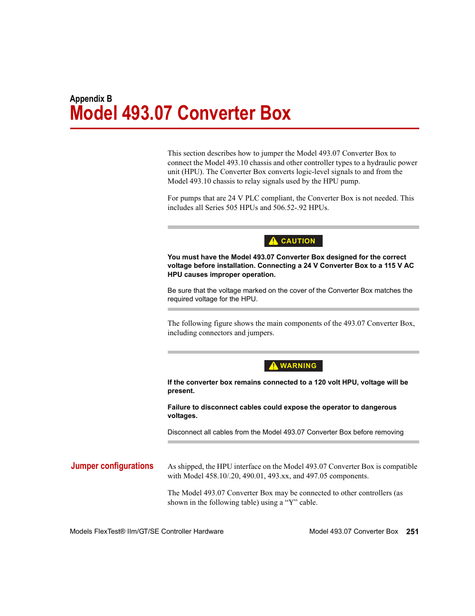 Model 493.07 converter box, Appendix b, Model 493.07 converter box 251 | MTS Model FlexTest SE User Manual | Page 251 / 264