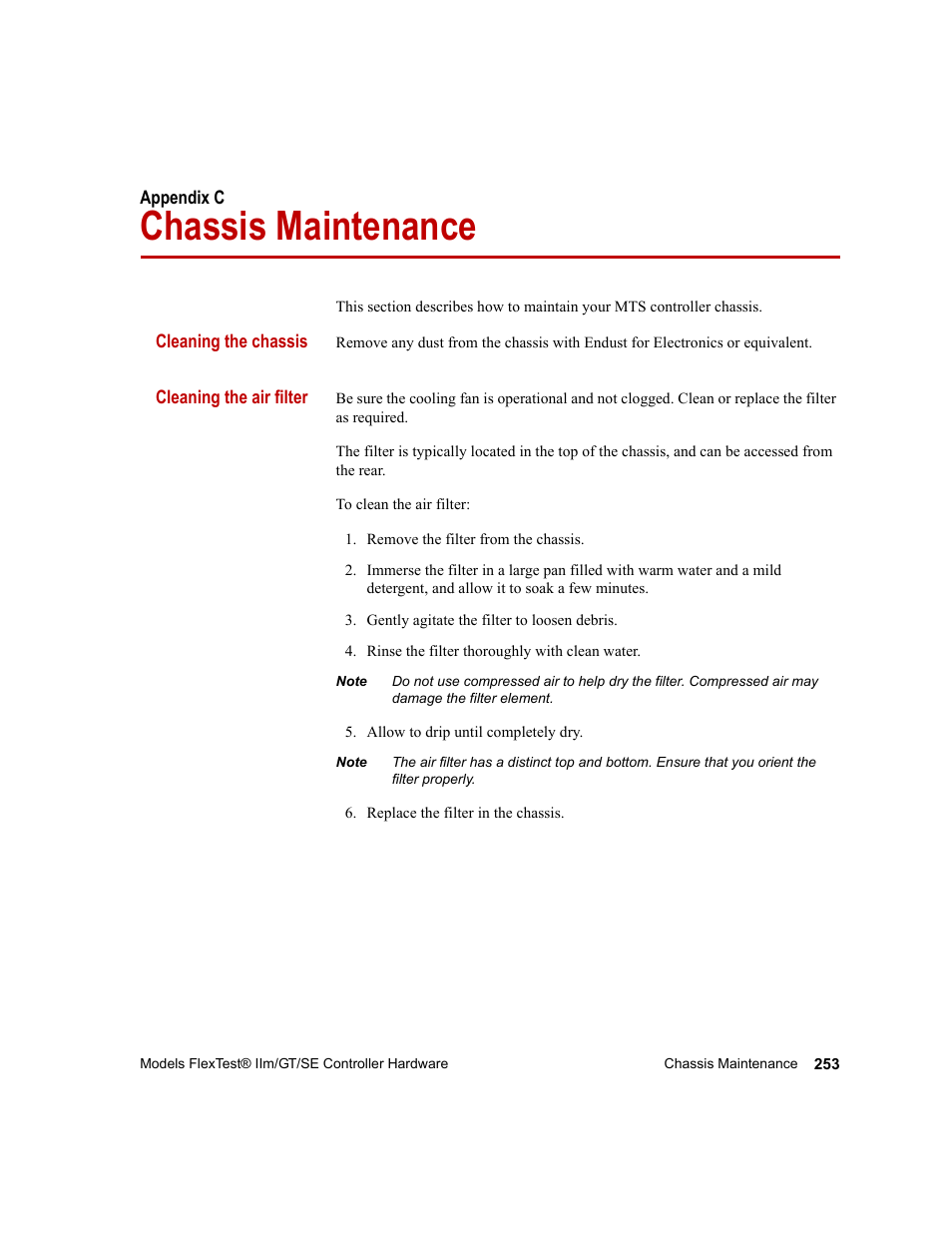 Chassis maintenance, Appendix c, Chassis maintenance 253 | MTS Model FlexTest SE User Manual | Page 253 / 264