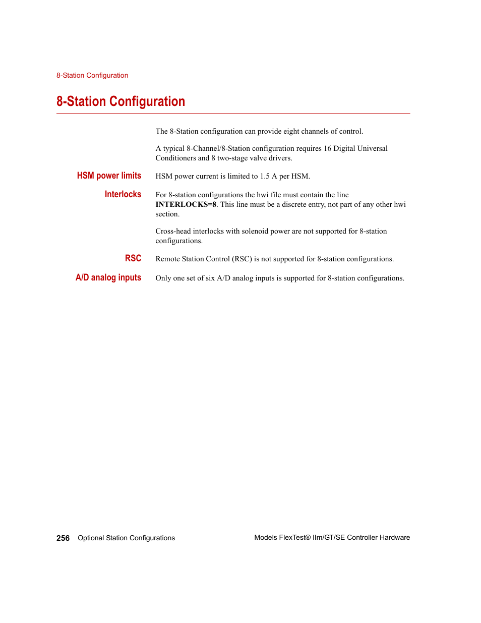 Station configuration, Station configuration 256 | MTS Model FlexTest SE User Manual | Page 256 / 264