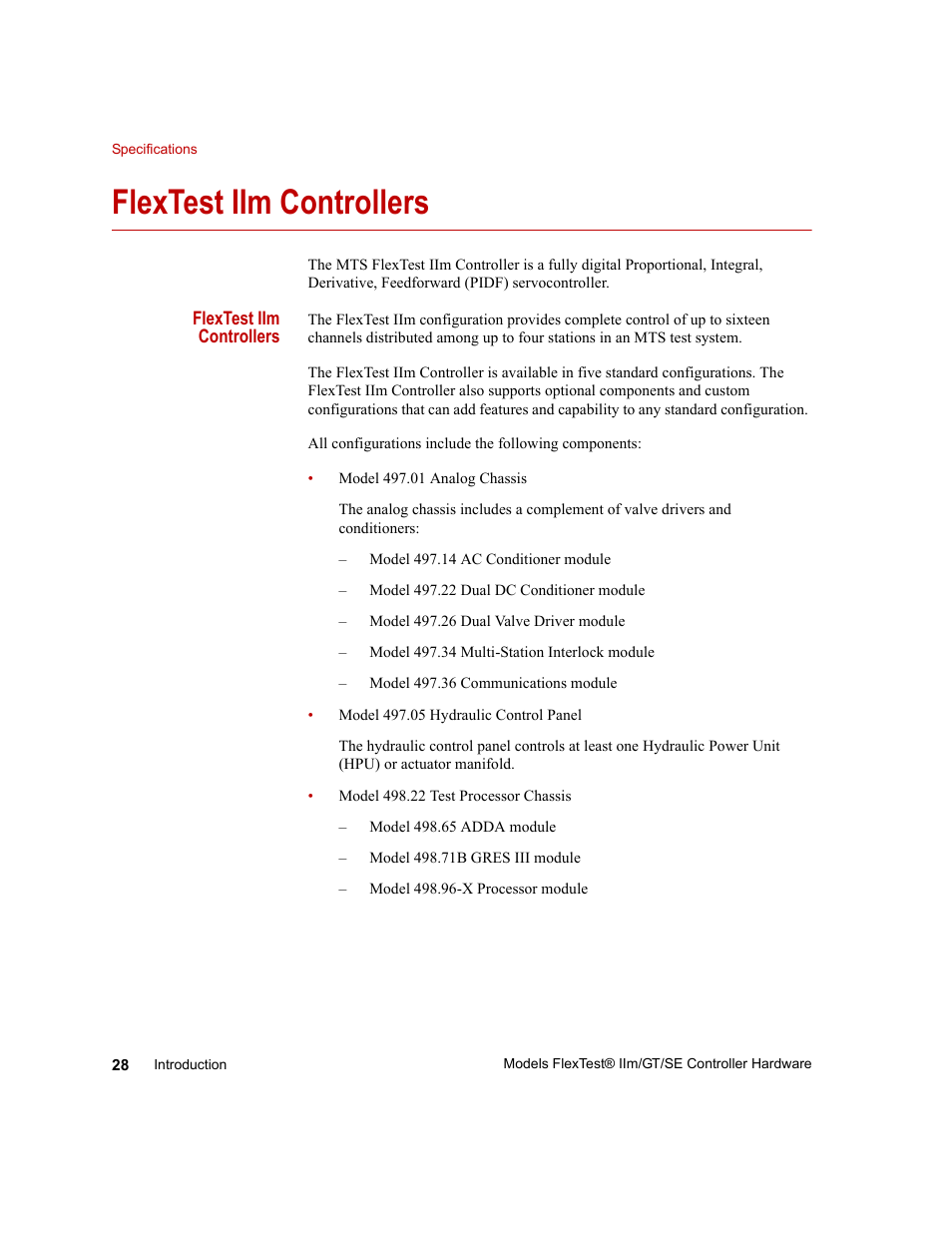 Flextest iim controllers, Flextest iim controllers 28 | MTS Model FlexTest SE User Manual | Page 28 / 264