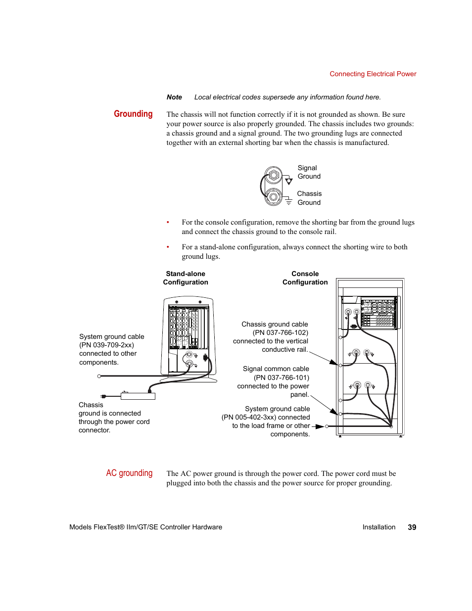 Grounding, Ac grounding | MTS Model FlexTest SE User Manual | Page 39 / 264