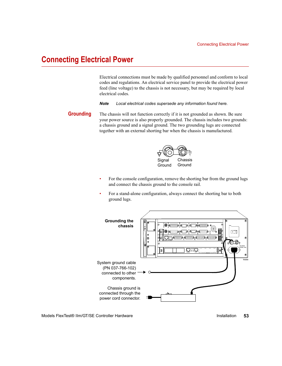 Connecting electrical power, Connecting electrical power 53, Grounding | MTS Model FlexTest SE User Manual | Page 53 / 264