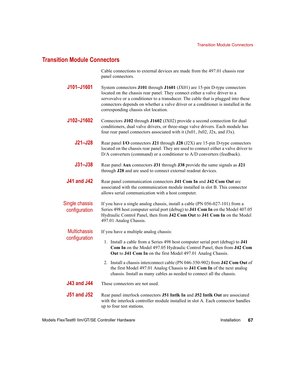 Transition module connectors, Transition module connectors 67 | MTS Model FlexTest SE User Manual | Page 67 / 264