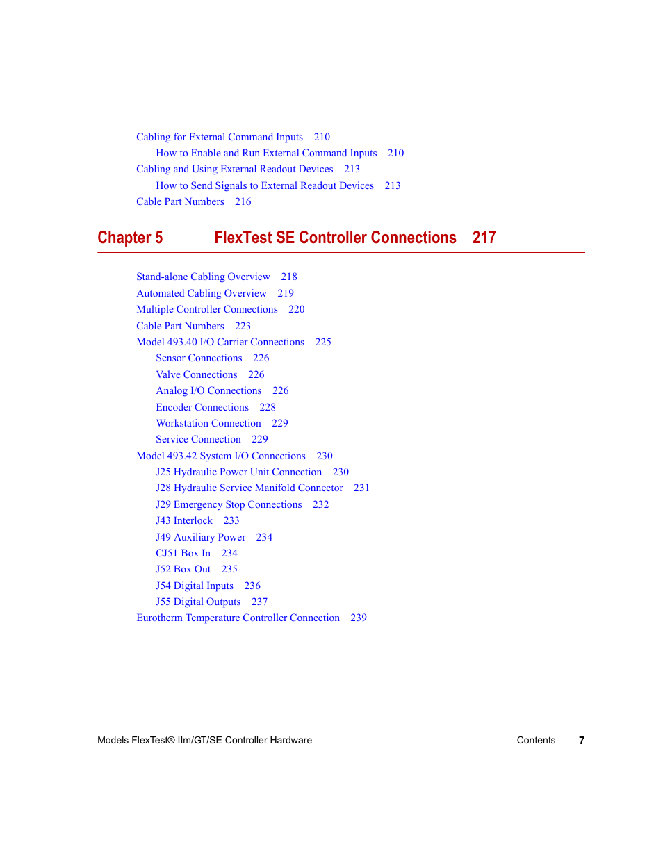 Chapter 5 flextest se controller connections 217 | MTS Model FlexTest SE User Manual | Page 7 / 264