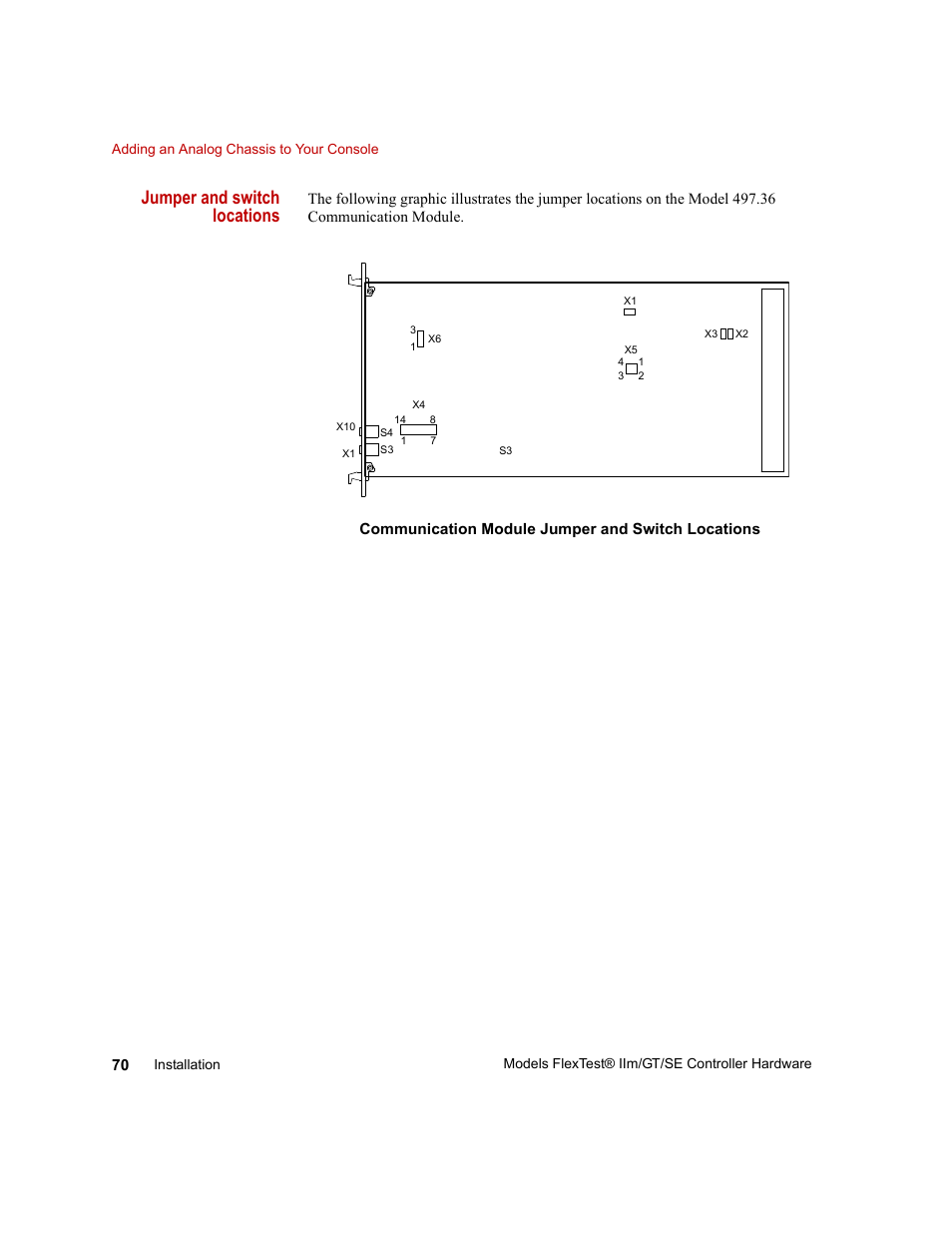 Jumper and switch locations | MTS Model FlexTest SE User Manual | Page 70 / 264