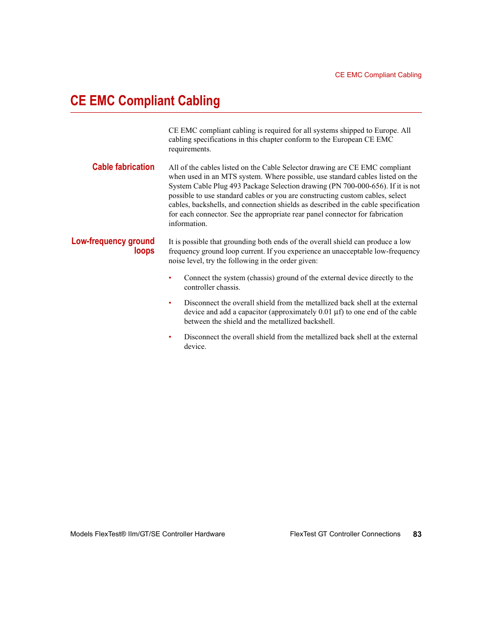 Ce emc compliant cabling, Ce emc compliant cabling 83 | MTS Model FlexTest SE User Manual | Page 83 / 264