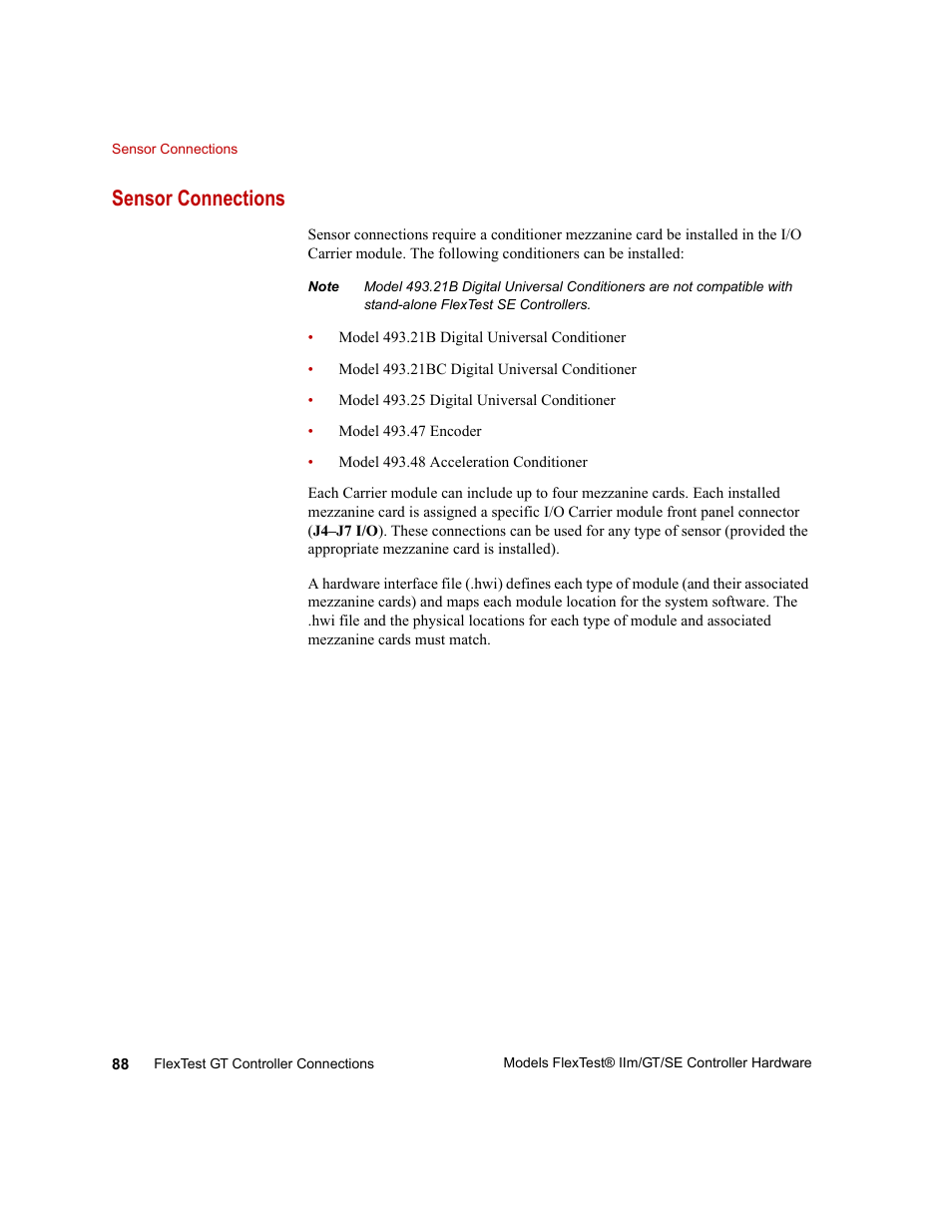 Sensor connections, Sensor connections 88 | MTS Model FlexTest SE User Manual | Page 88 / 264