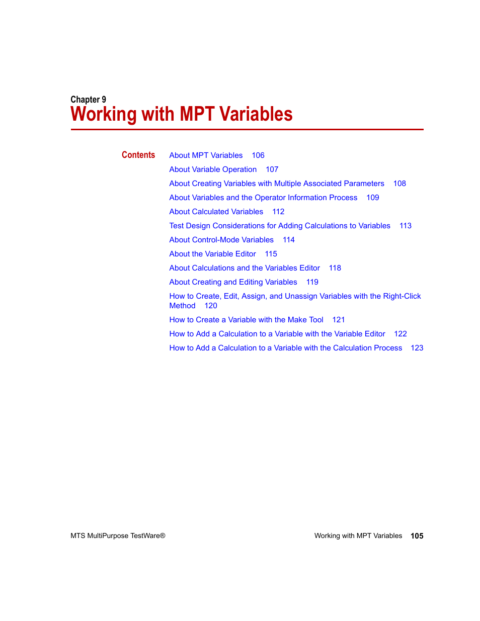 Working with mpt variables, Chapter 9, Working with mpt variables 105 | MTS Series 793 Application User Manual | Page 105 / 576