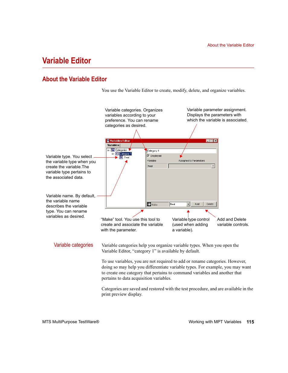Variable editor, About the variable editor, Variable editor 115 | About the variable editor 115 | MTS Series 793 Application User Manual | Page 115 / 576