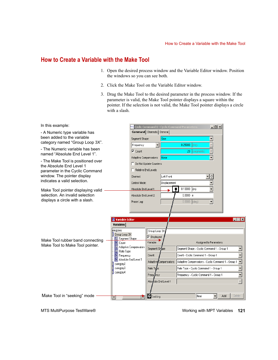 How to create a variable with the make tool, How to create a variable with the make tool 121 | MTS Series 793 Application User Manual | Page 121 / 576