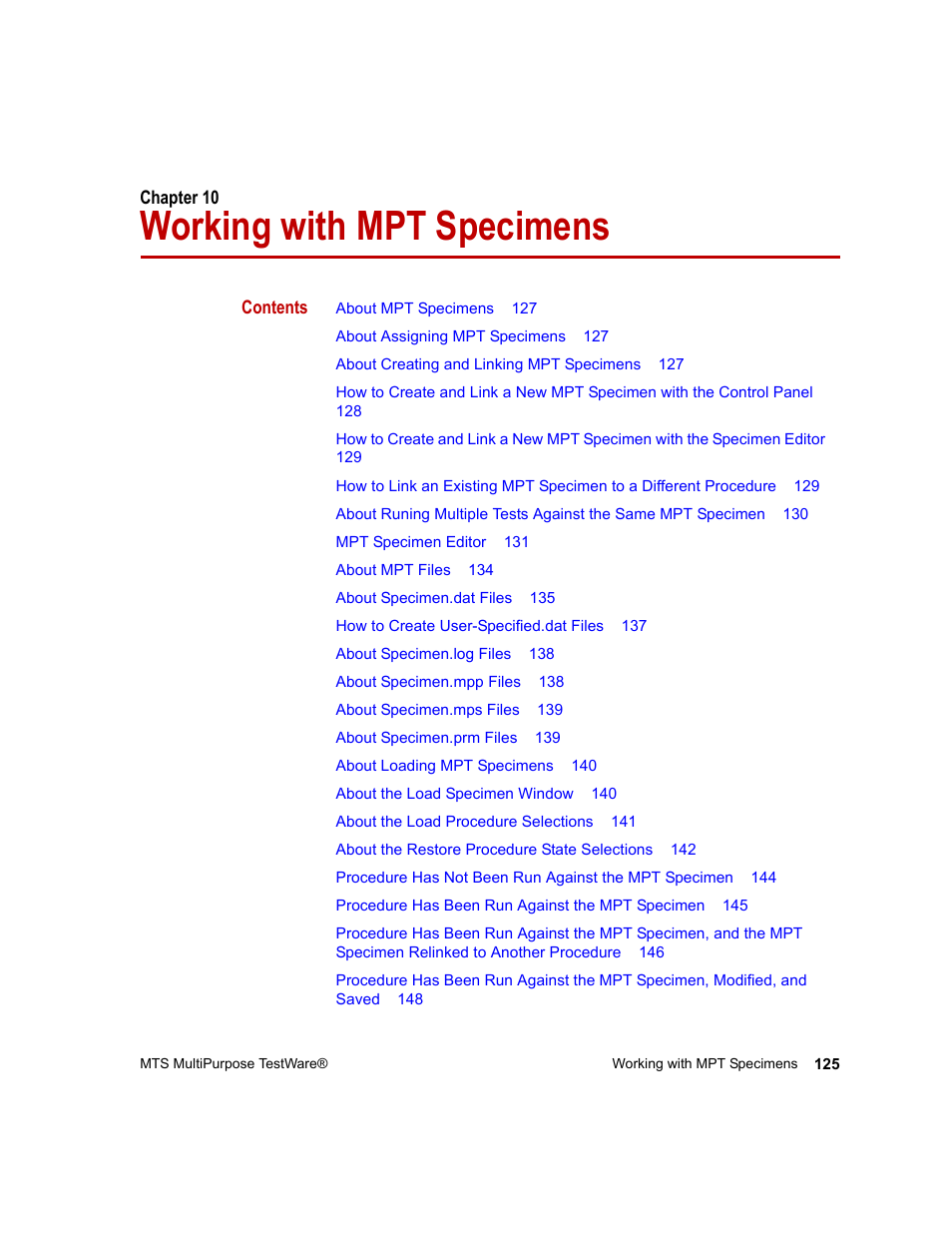 Working with mpt specimens, Chapter 10, Working with mpt specimens 125 | MTS Series 793 Application User Manual | Page 125 / 576