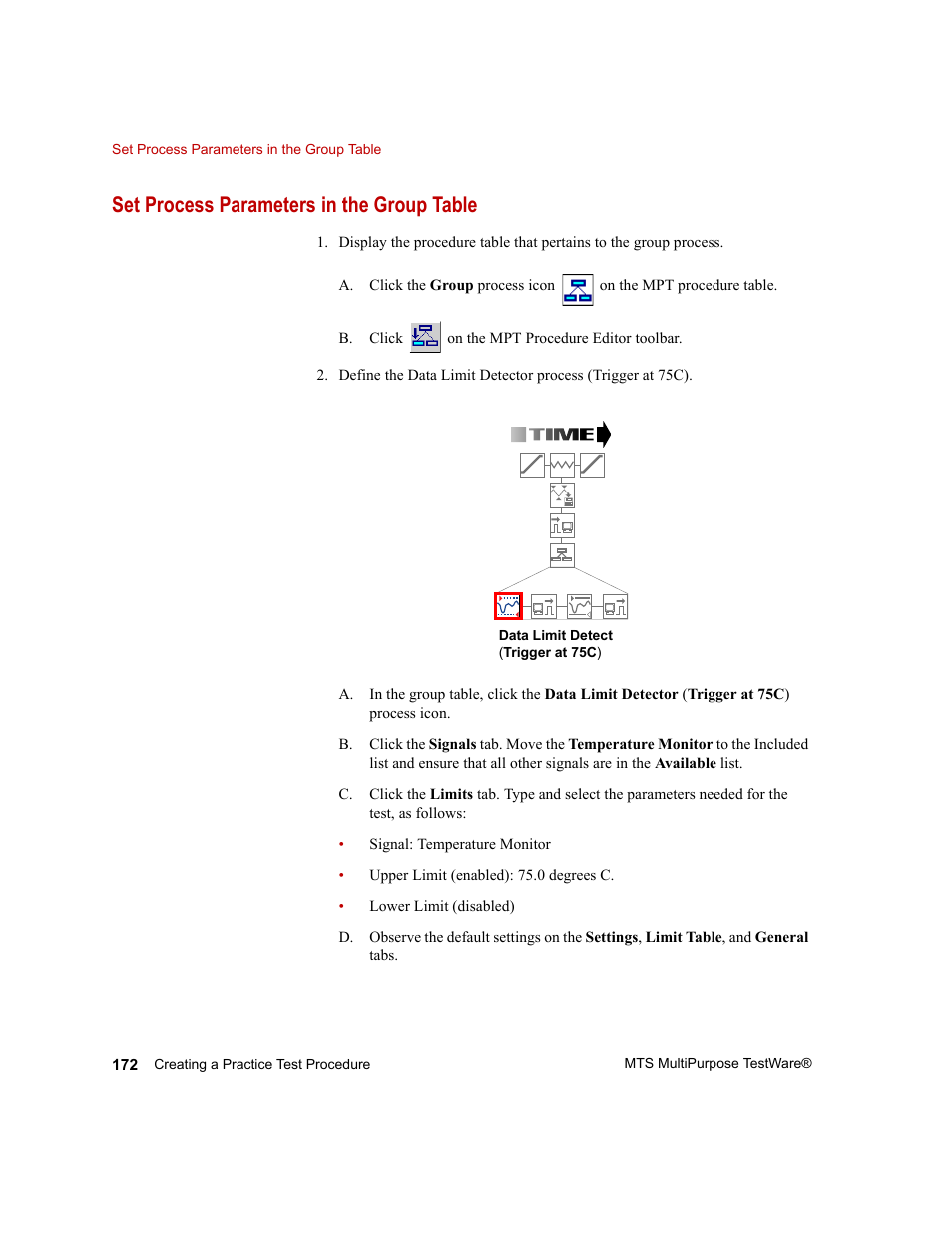 Set process parameters in the group table | MTS Series 793 Application User Manual | Page 172 / 576