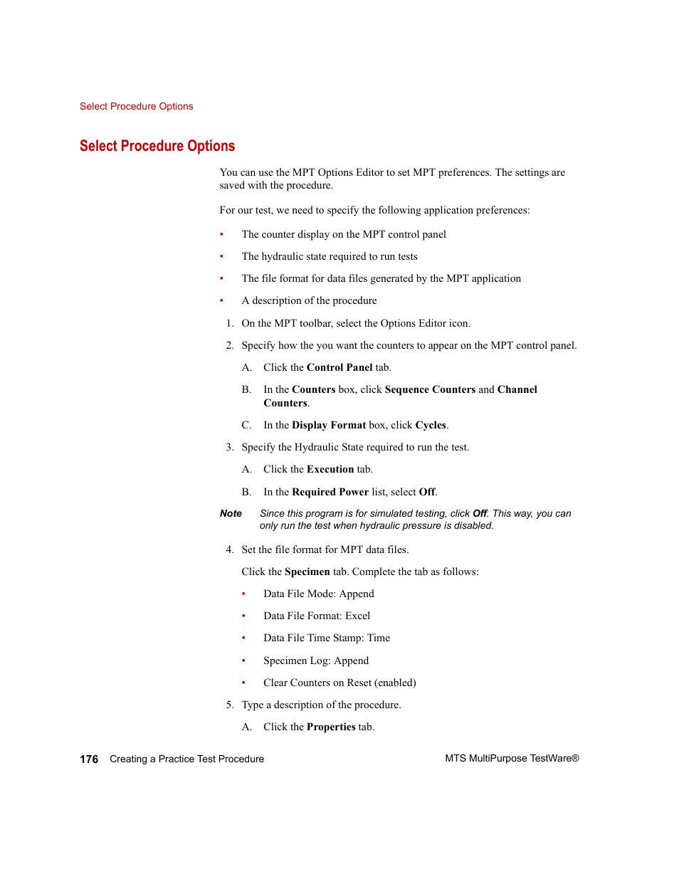 Select procedure options | MTS Series 793 Application User Manual | Page 176 / 576