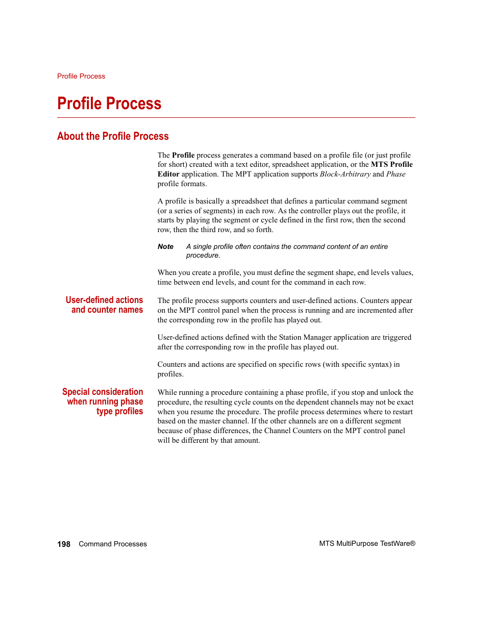 Profile process, About the profile process, Profile process 198 | MTS Series 793 Application User Manual | Page 198 / 576