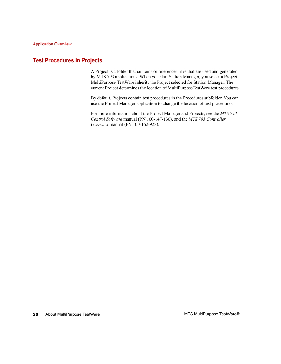 Test procedures in projects, Test procedures in projects 20 | MTS Series 793 Application User Manual | Page 20 / 576