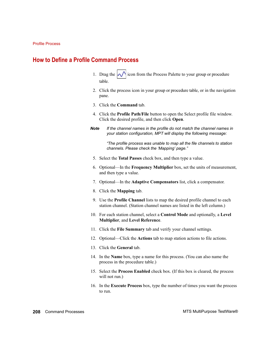 How to define a profile command process | MTS Series 793 Application User Manual | Page 208 / 576