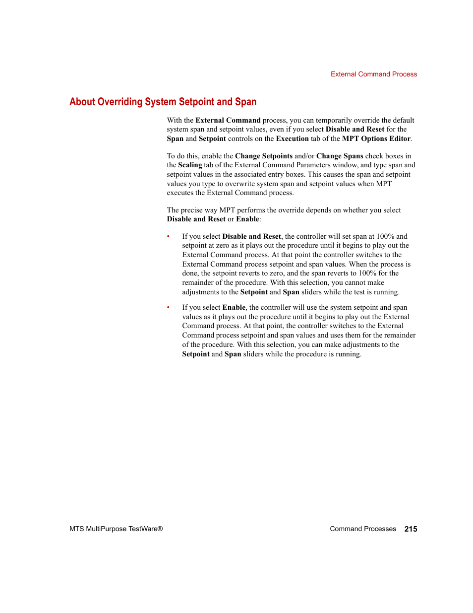 About overriding system setpoint and span | MTS Series 793 Application User Manual | Page 215 / 576